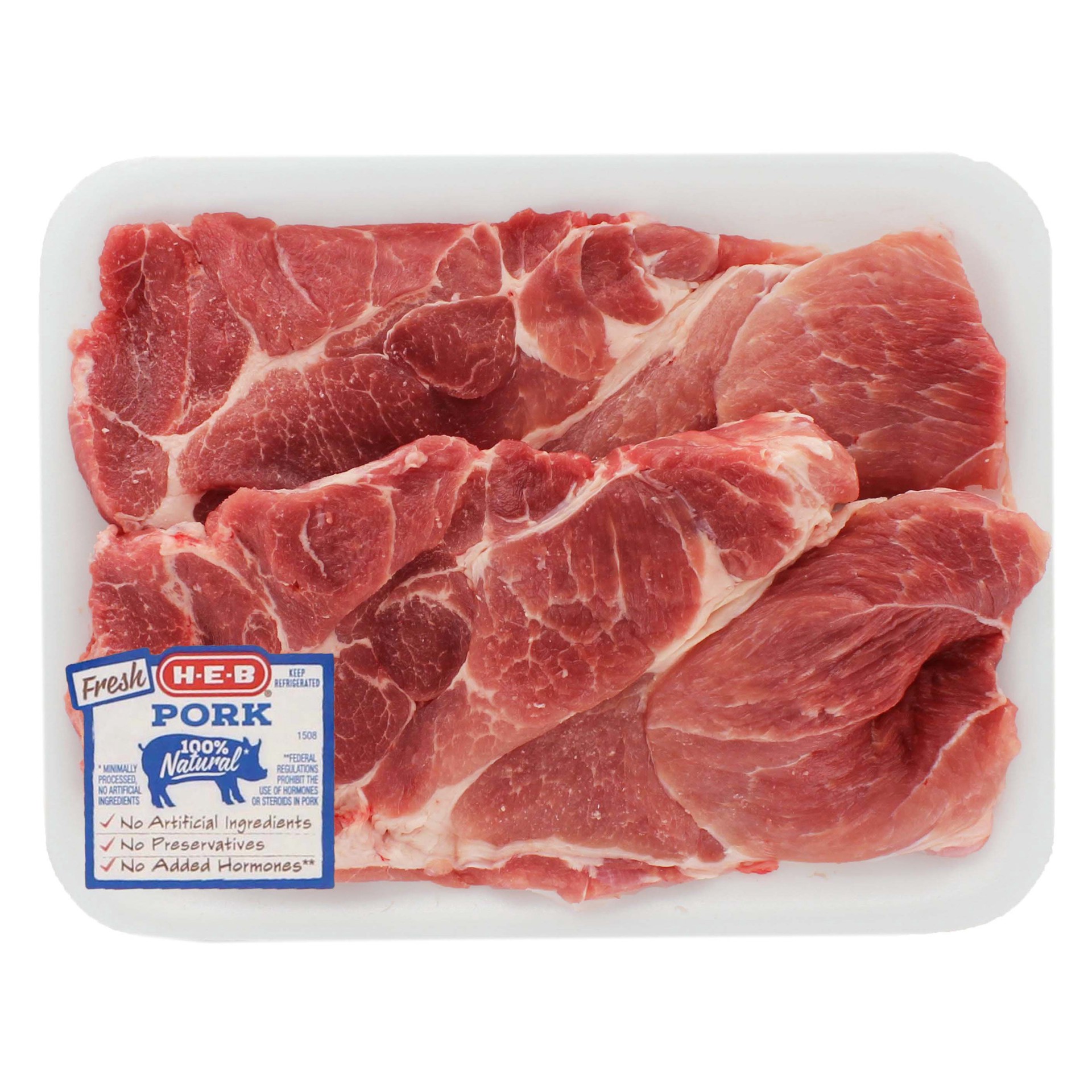 slide 1 of 1, H-E-B Boneless Boston Butt Pork Steaks, per lb