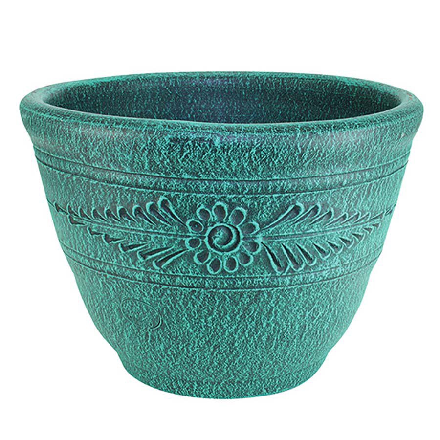 slide 1 of 1, PR Imports Green Floral Etched Bell Planter, 16 in