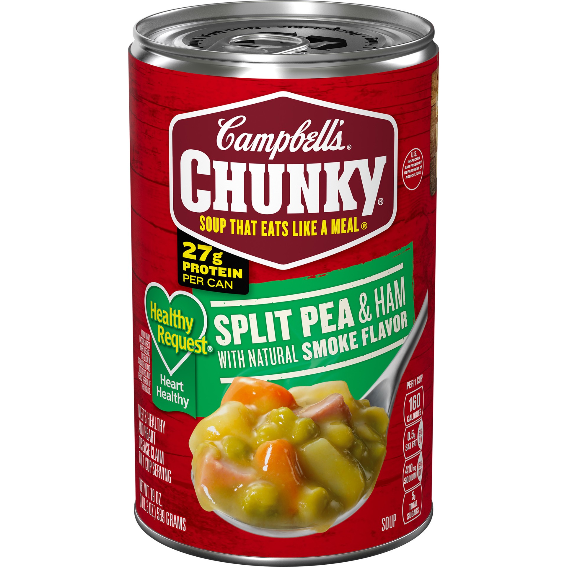 slide 1 of 5, Campbell's Campbell''s Chunky Healthy Request Soup, Split Pea Soup With Ham, 19 Oz Can, 19 oz