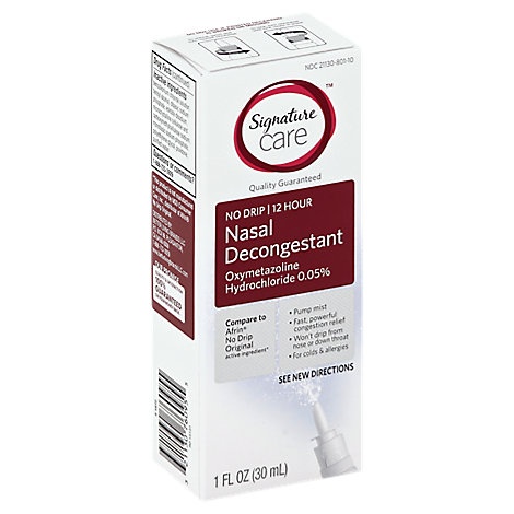 slide 1 of 1, Signature Care Nasal Spray Decongestant No Drip 12 Hour, 1 fl oz