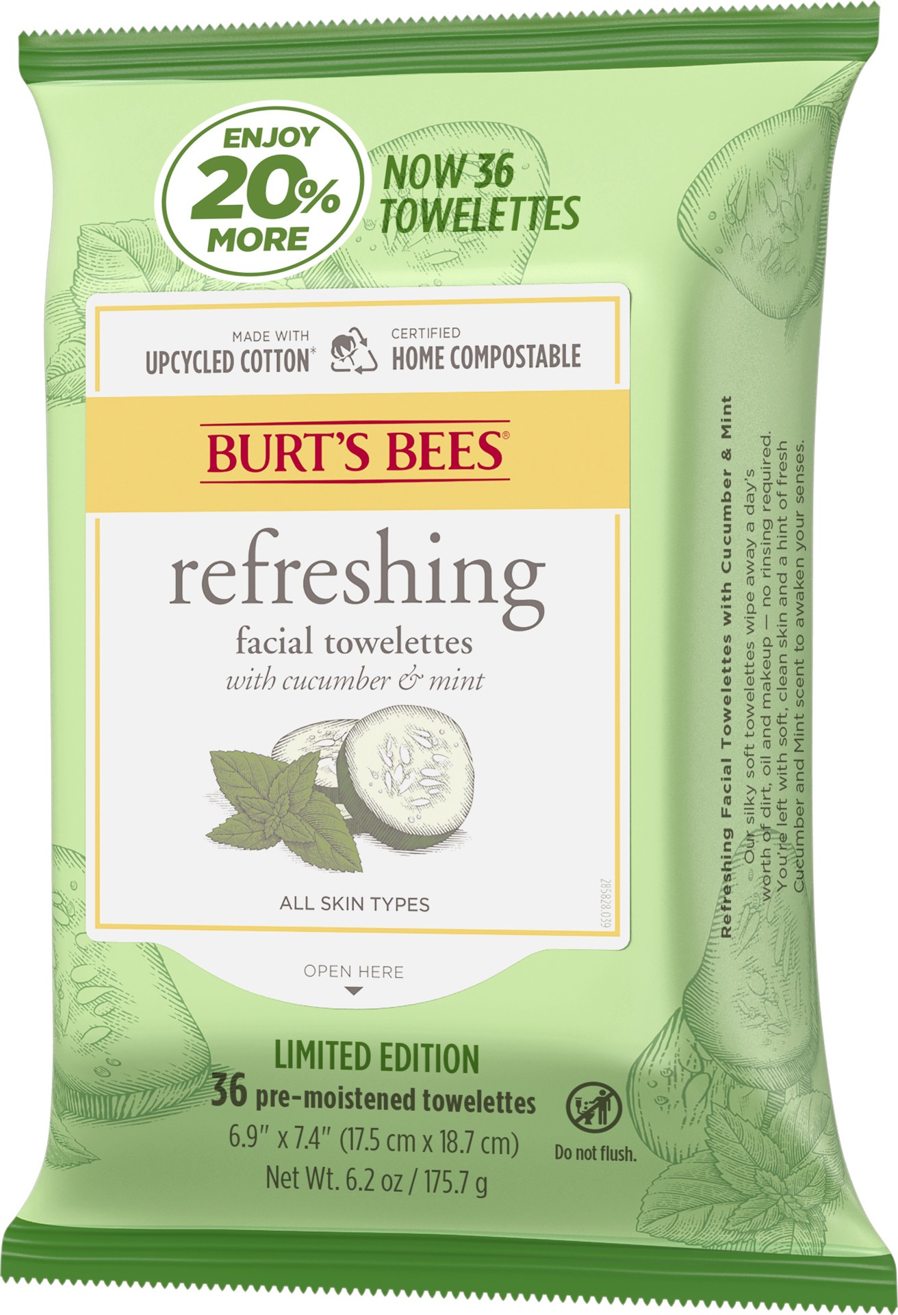 slide 5 of 5, Burt's Bees Refreshing Facial Towelettes With Cucumber and Mint, 99 Percent Natural Origin, 36 ct. Package, 1 ct