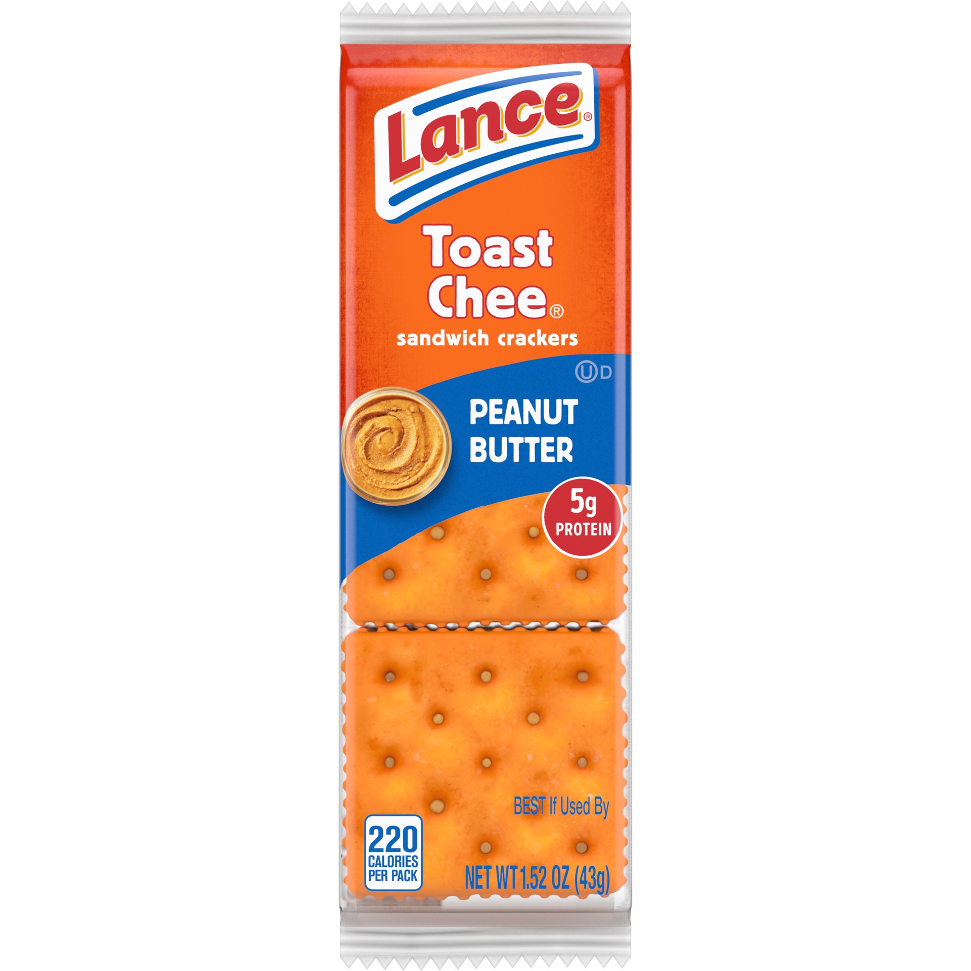 slide 1 of 5, Lance Sandwich Crackers, ToastChee Peanut Butter, Individual Snack Pack, 6 Sandwiches, 1.52 oz