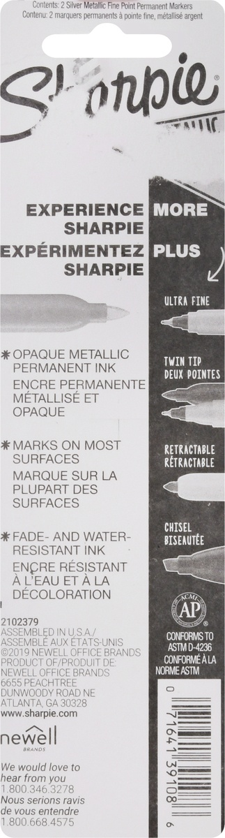 slide 8 of 9, Sharpie Metallic Fine Point Marker Silver, 2 ct
