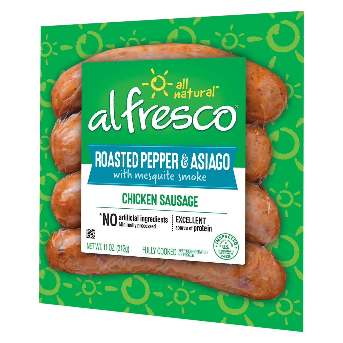slide 3 of 9, al fresco Roasted Pepper & Asiago Chicken Sausage, 11 oz