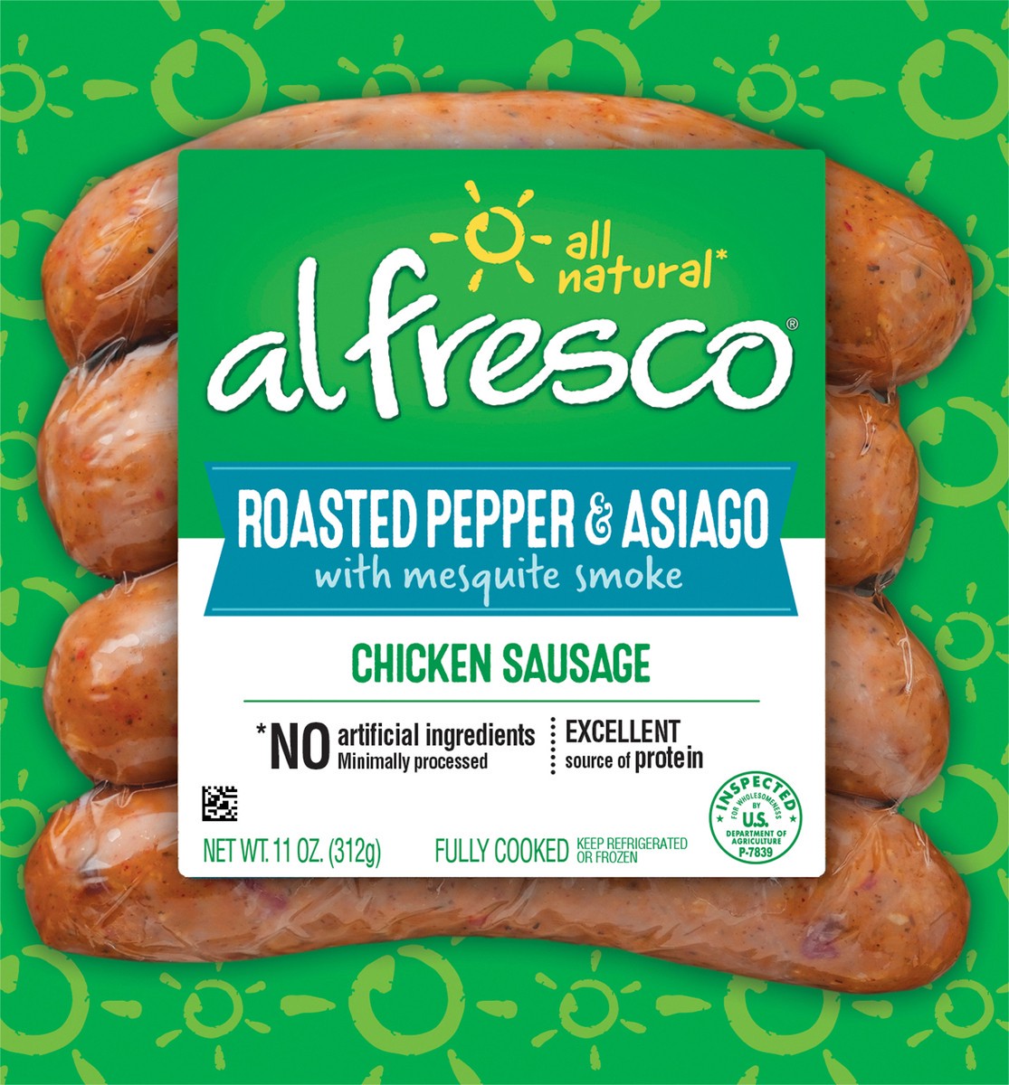 slide 8 of 9, al fresco Roasted Pepper & Asiago Chicken Sausage, 11 oz