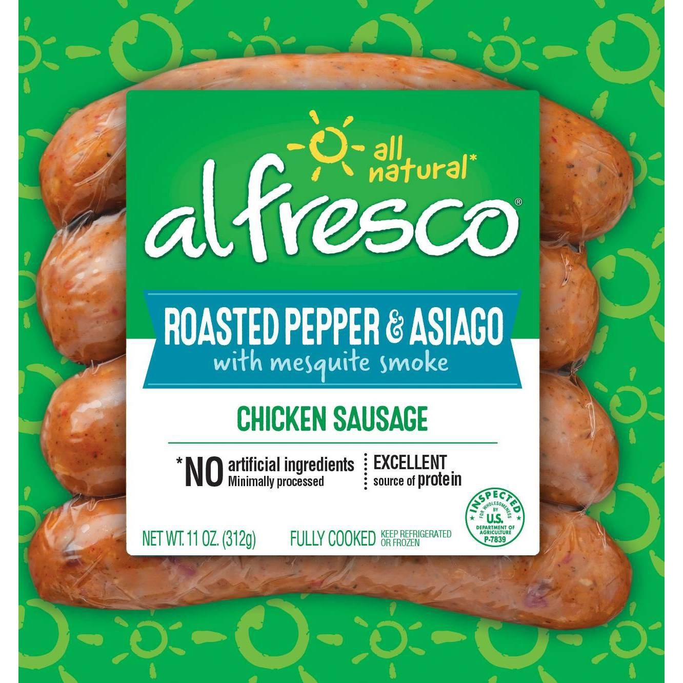 slide 1 of 1, Al Fresco Chicken Sausage Roasted Pepper & Asiago, 11 oz