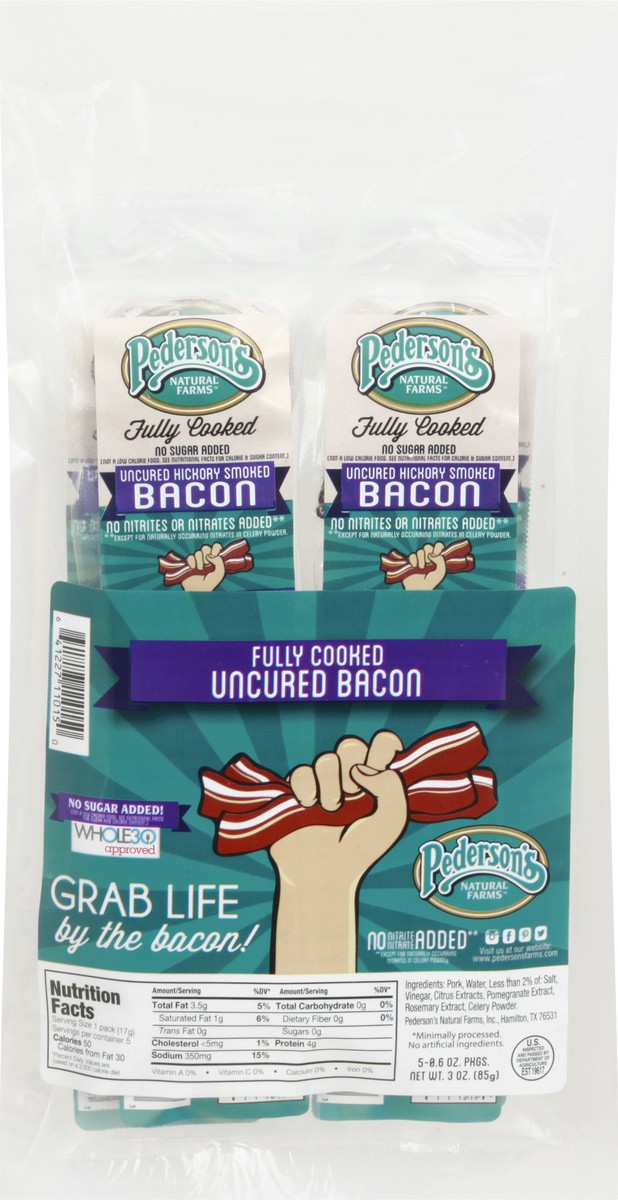 slide 7 of 13, Pederson's Fully Cooked Uncured Bacon 5 ea, 3 oz