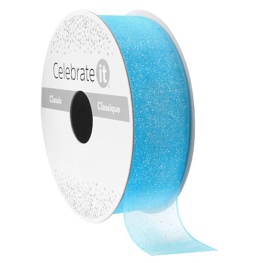 slide 1 of 2, 7/8" X 5yd. Blue Grosgrain Glitter Ribbon By Celebrate It Classic, 7/8 in x 5 yd