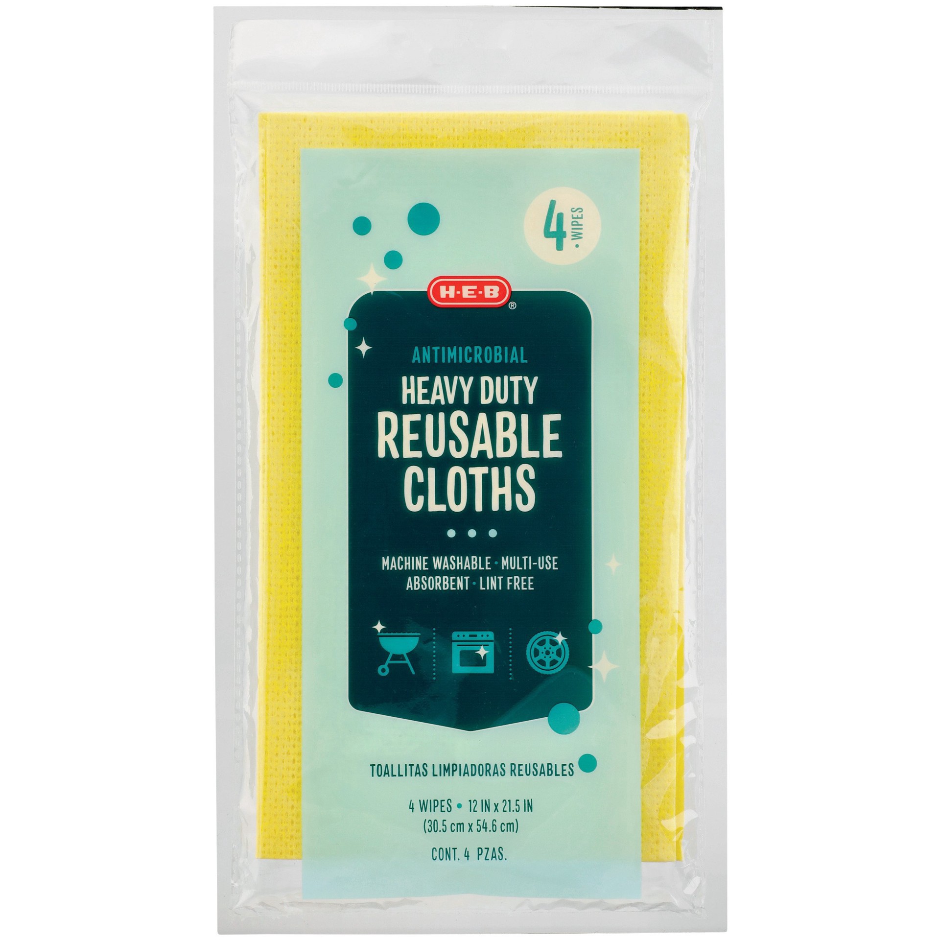 slide 1 of 1, H-E-B Heavy Duty Reusable Cloths, 4 ct