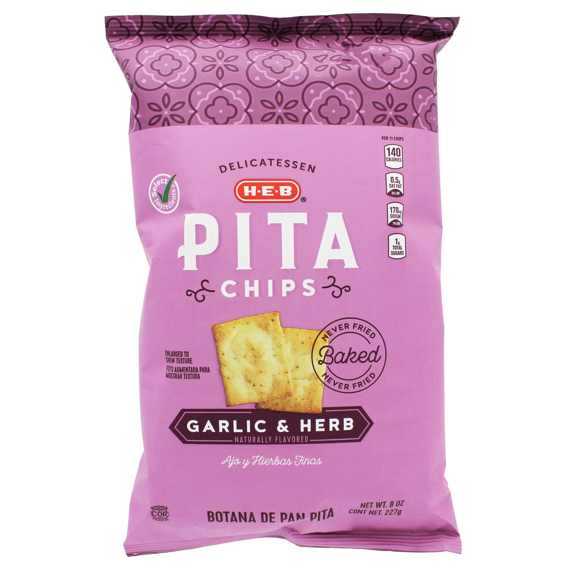 slide 1 of 1, H-E-B Garlic & Herb Pita Chips, 8 oz