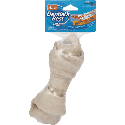 slide 1 of 9, Hartz Dentist's Best Dental Rawhide Chew With Denta Shield Beef Flavored Large Dogs, 1 ct