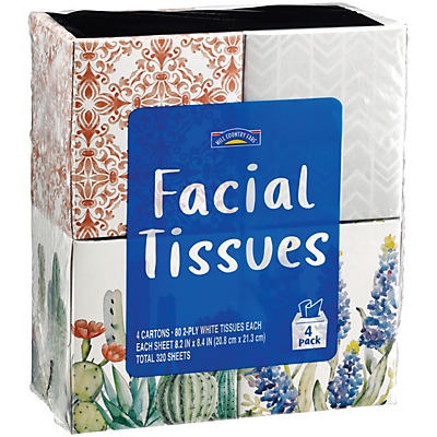 slide 1 of 1, Hill Country Fare Facial Tissues 4 pk, 320 ct