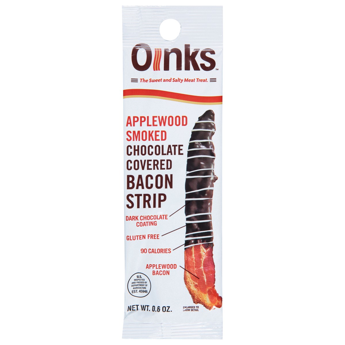 slide 2 of 13, Oinks Chocolate Covered Applewood Smoked Bacon Strip 0.6 oz, 0.6 oz