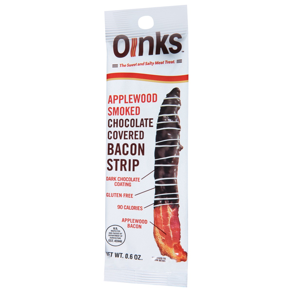 slide 12 of 13, Oinks Chocolate Covered Applewood Smoked Bacon Strip 0.6 oz, 0.6 oz