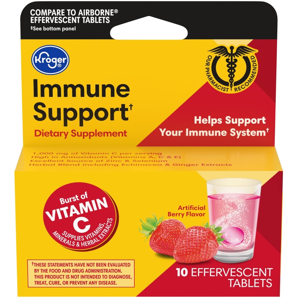 slide 1 of 1, Kroger Immune Support Berry Flavor Effervescent Tablets, 10 ct