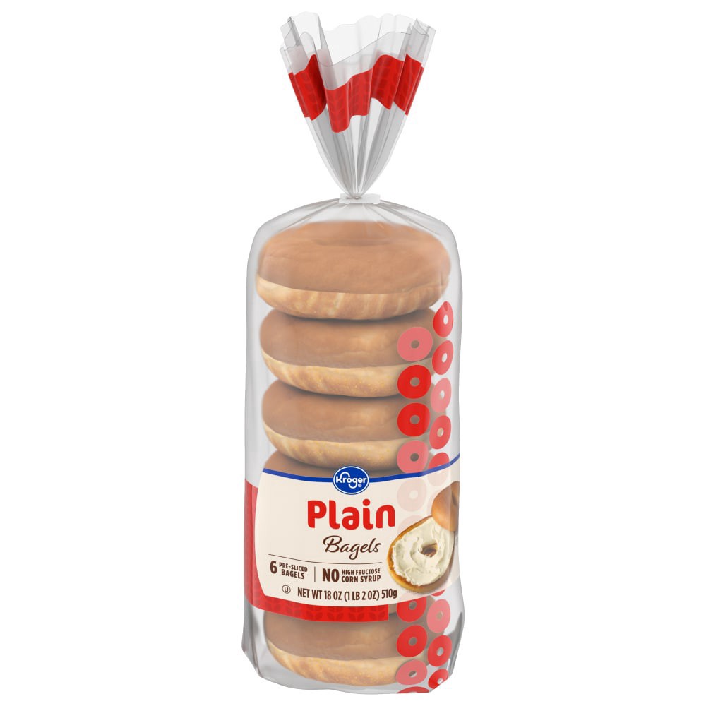 slide 2 of 2, Kroger Plain Pre-Sliced Bagels, 6 ct; 18 oz