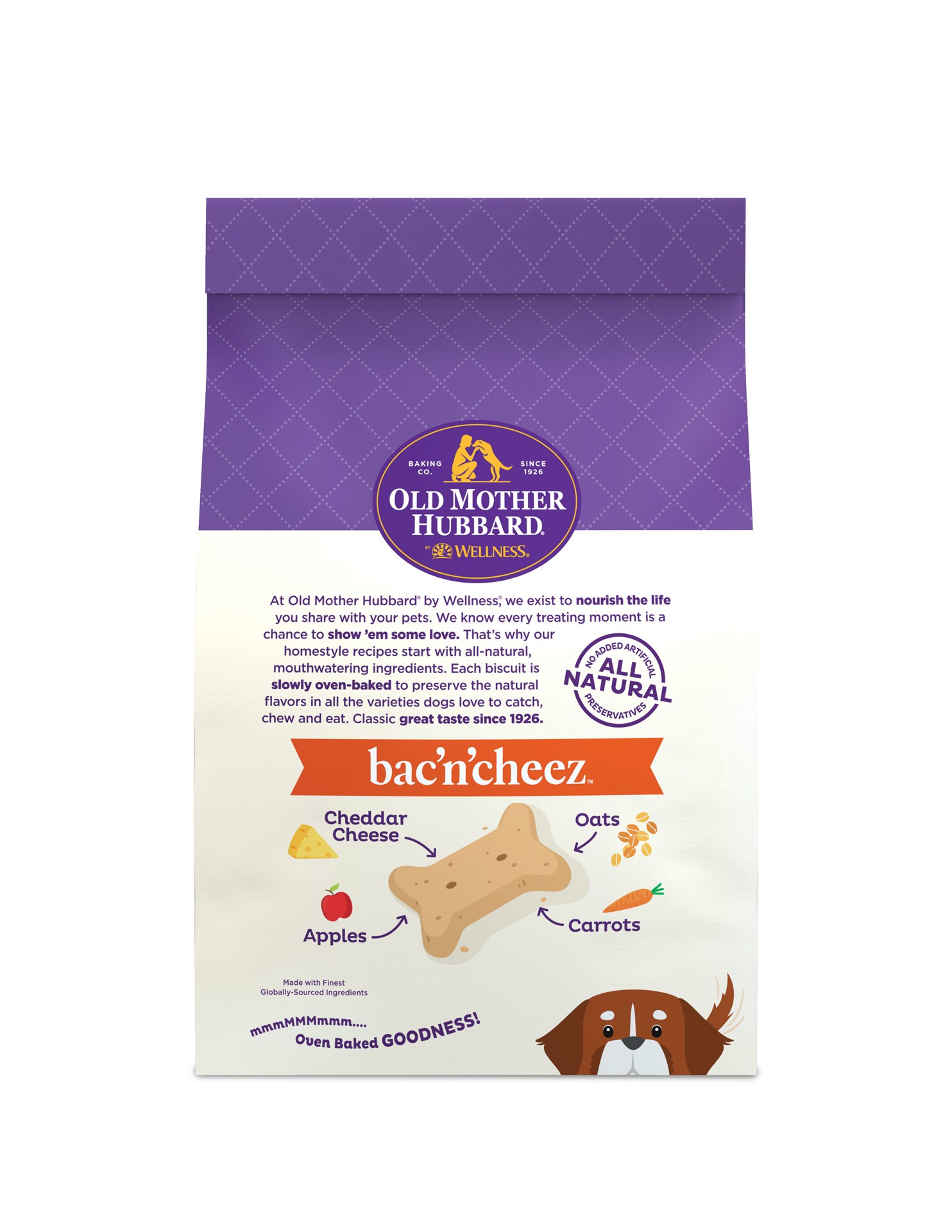 slide 2 of 4, Old Mother Hubbard Wellness Bac'N'Cheez Dog Biscuits, Natural, Training Treats, Bacon & Cheese Flavor, Large Size, (3.3 Pound Bag), 1 ct