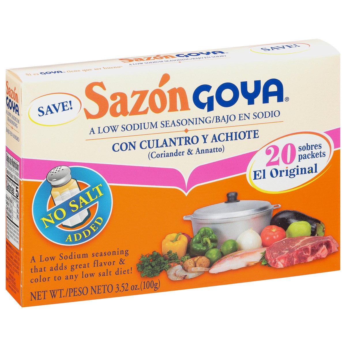 slide 5 of 9, Sazon Goya Coriander & Annatto Low Sodium Seasoning 20 packets Box, 20 ct