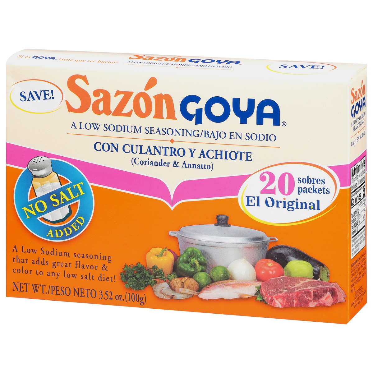 slide 3 of 9, Sazon Goya Coriander & Annatto Low Sodium Seasoning 20 packets Box, 20 ct