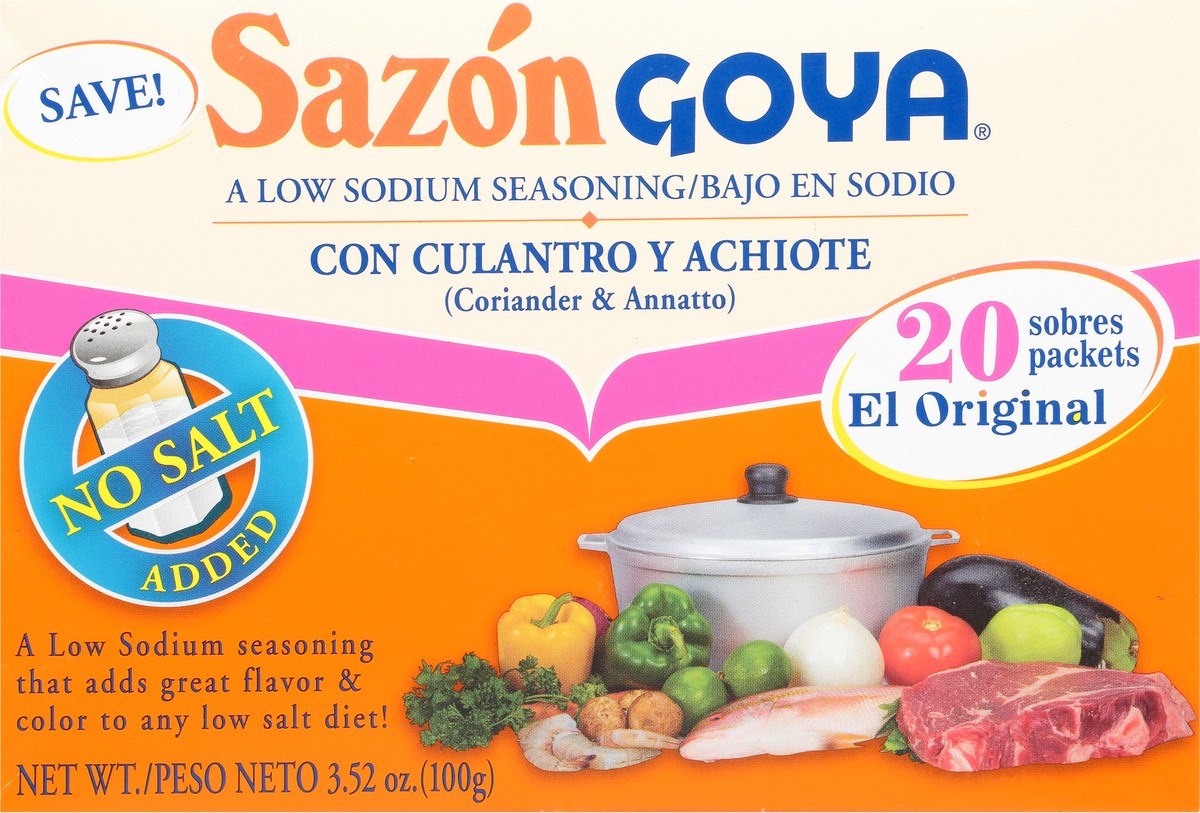 slide 8 of 9, Sazon Goya Coriander & Annatto Low Sodium Seasoning 20 packets Box, 20 ct