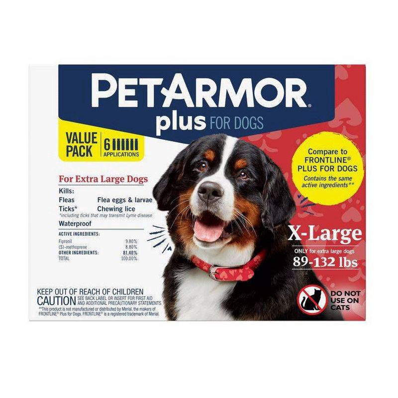 slide 5 of 7, PETARMOR Plus for X-Large Dogs 89-132 lbs, Flea & Tick Prevention for Dogs, 6-Month Supply, 6 ct