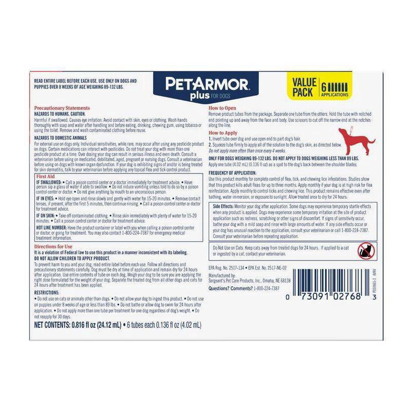 slide 2 of 7, PETARMOR Plus for X-Large Dogs 89-132 lbs, Flea & Tick Prevention for Dogs, 6-Month Supply, 6 ct