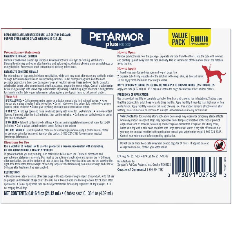 slide 3 of 7, PETARMOR Plus for X-Large Dogs 89-132 lbs, Flea & Tick Prevention for Dogs, 6-Month Supply, 6 ct