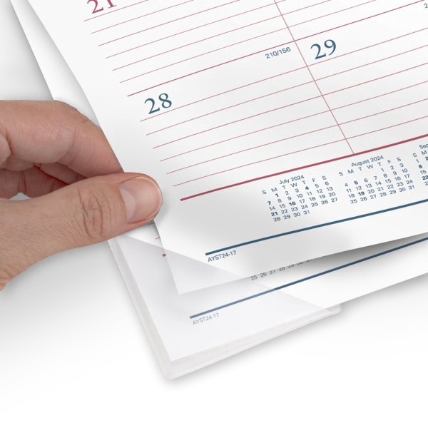 slide 3 of 8, 2024-2025 At-A-Glance Academic Standard Monthly Desk Pad Calendar, 21-3/4"" X 17"", Blue/Red, July To June, 1 ct