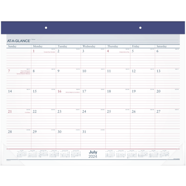 slide 5 of 8, 2024-2025 At-A-Glance Academic Standard Monthly Desk Pad Calendar, 21-3/4"" X 17"", Blue/Red, July To June, 1 ct
