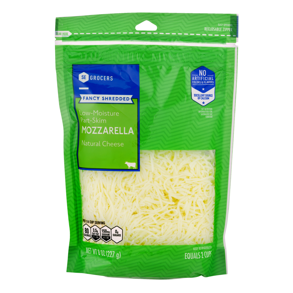 slide 1 of 1, SE Grocers Fancy Shredded Low-Moisture Part-Skim Mozzarella Natural Cheese - 8 oz, 8 oz