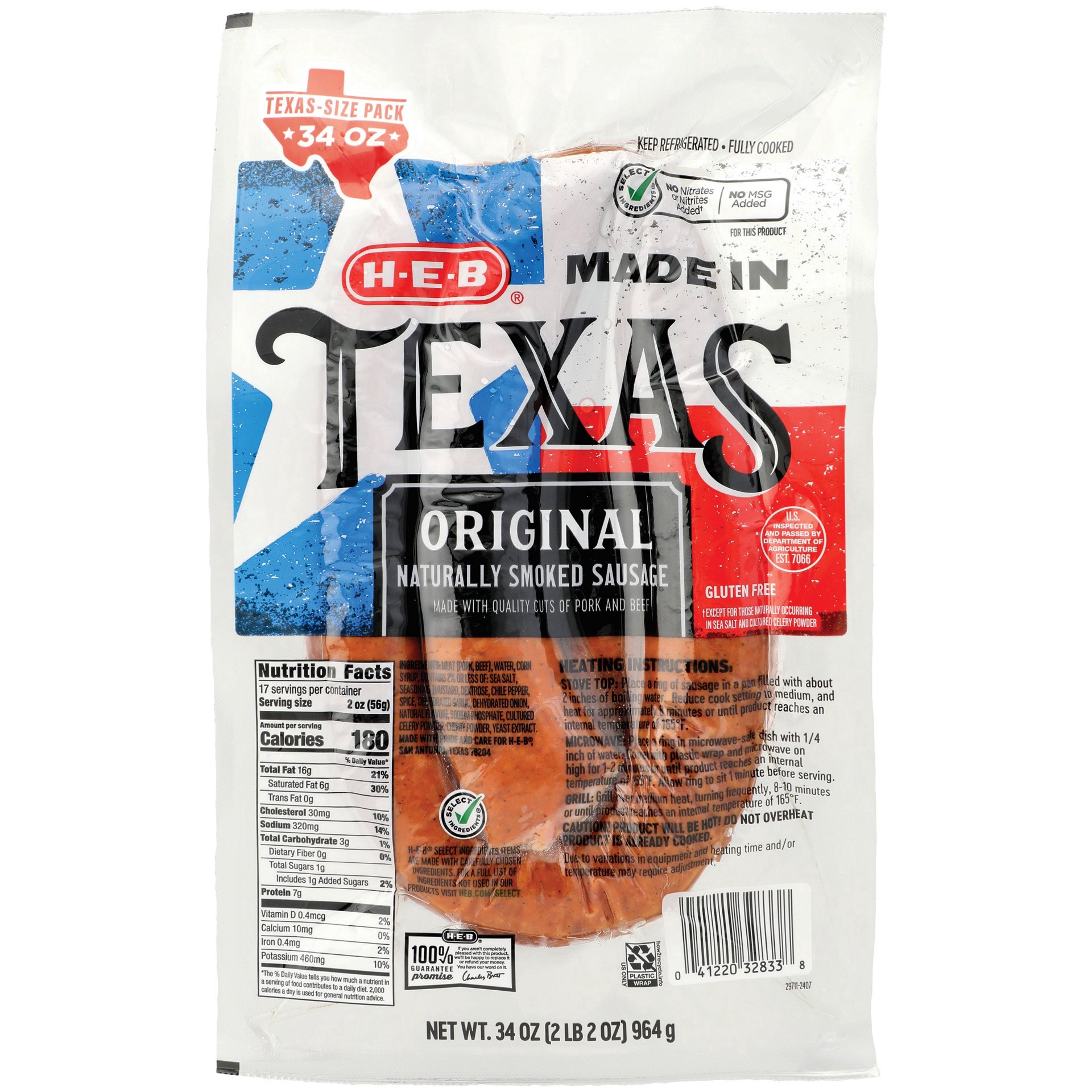 slide 1 of 1, H-E-B Smoked Sausage Value Pack, 38 oz