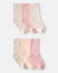 Carters Girls 6-Pack Critter Crew Socks - Pink/Ivory Pink/Ivory 4-7