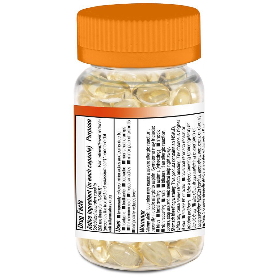 slide 2 of 3, Walgreens Ibuprofen Dye-Free Mini 200mg Softgels, 120 ct