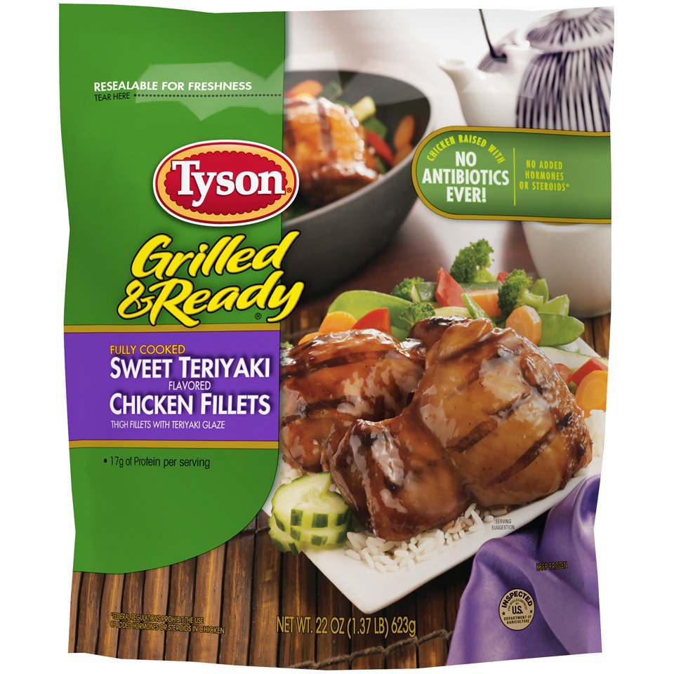 slide 4 of 6, TYSON GRILLED AND READY Tyson Grilled & Ready Fully Cooked Grilled Sweet Teriyaki Chicken Fillets, 22 oz. (Frozen), 623.69 g