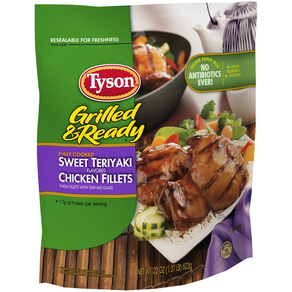 slide 3 of 6, TYSON GRILLED AND READY Tyson Grilled & Ready Fully Cooked Grilled Sweet Teriyaki Chicken Fillets, 22 oz. (Frozen), 623.69 g