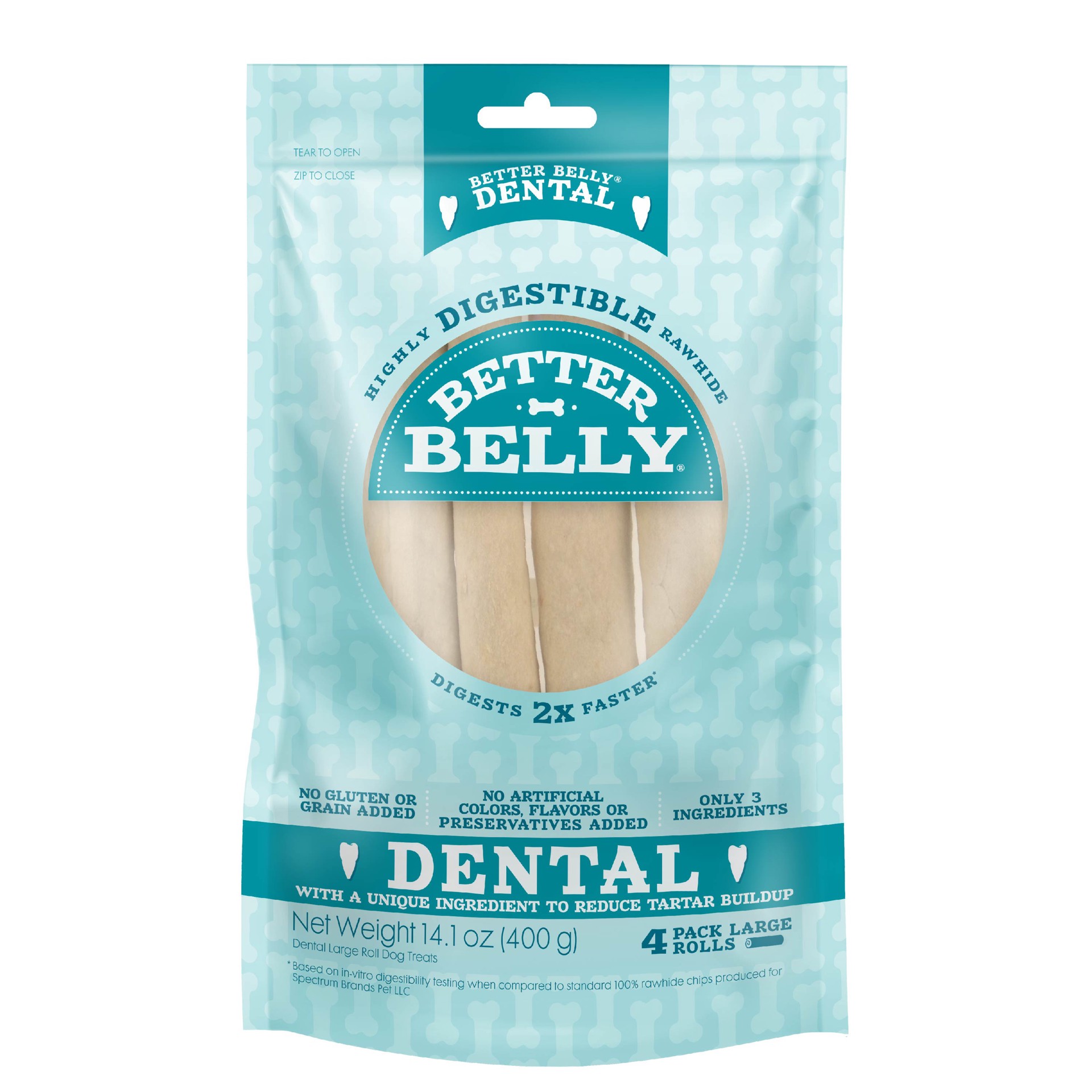 slide 1 of 10, Better Belly Large Rawhide Total Dental Care Dog Chews, 14.1 oz