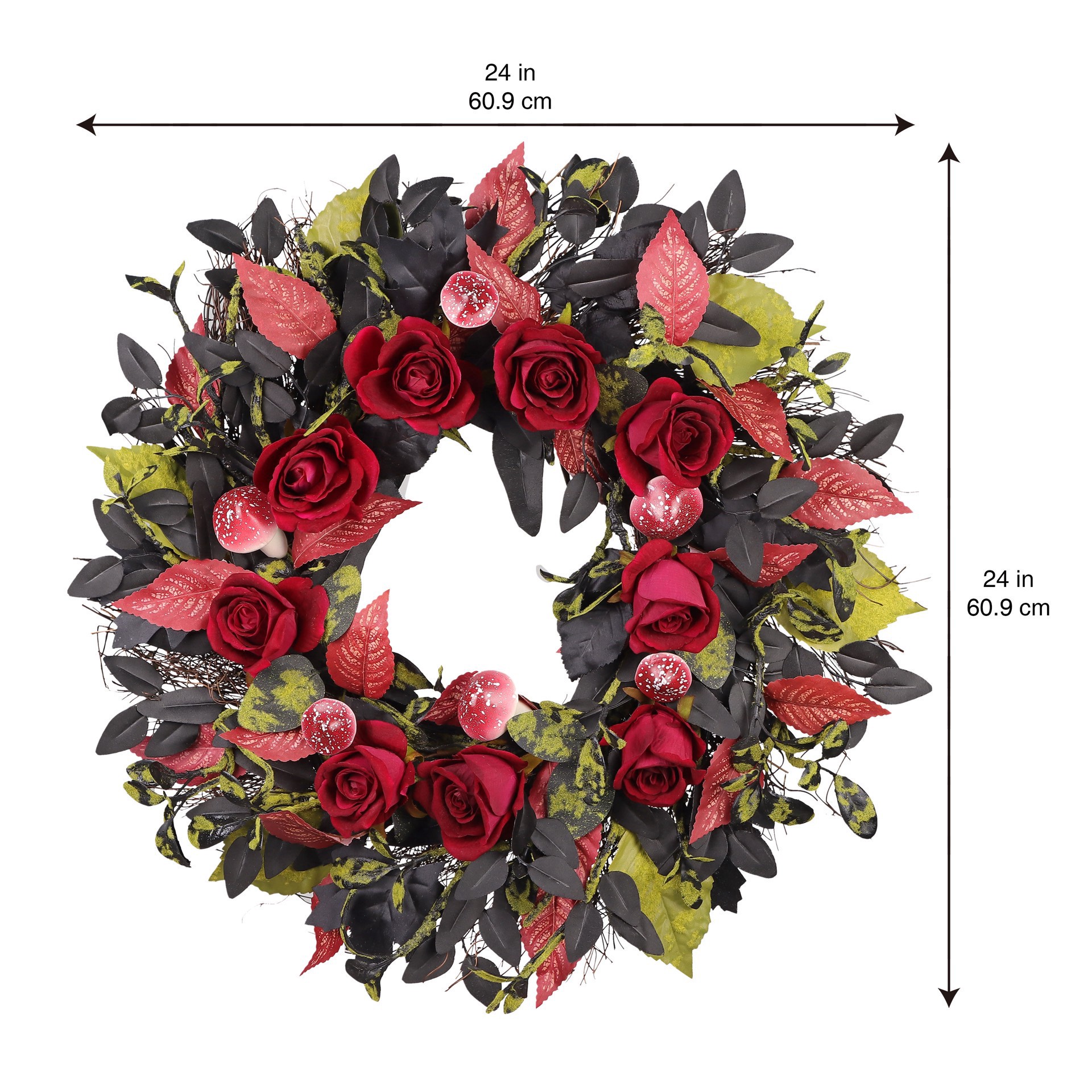 slide 6 of 7, 24" Black & Red Rose Wreath By Ashland, 24 in