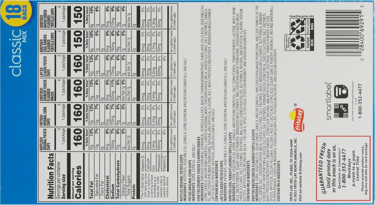 slide 8 of 11, Frito-Lay Classic Snacks Mixed Variety Pack, 18 ct