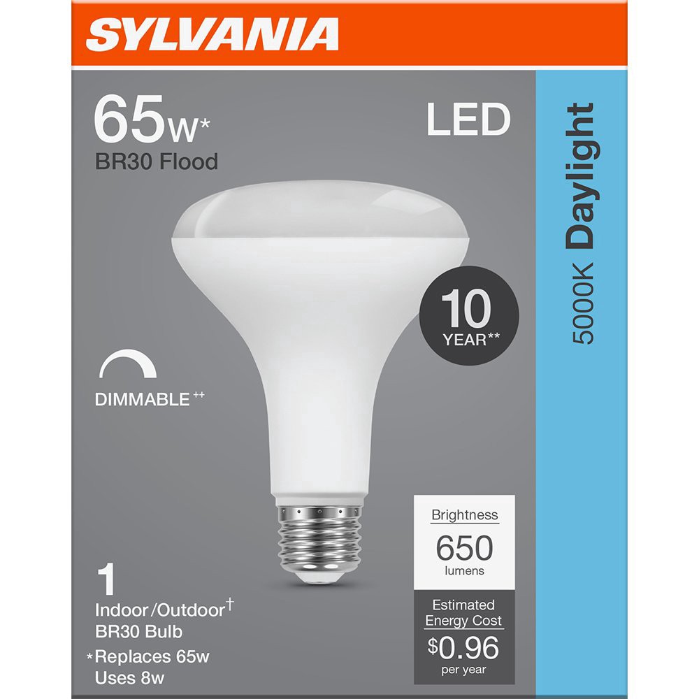 slide 1 of 1, Sylvania BR30 65 Watt LED Daylight Dimmable Bulb, 1 ct