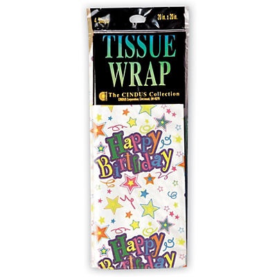 slide 1 of 1, Cindus Tissue Wrap 20"X20" Printed Birthday Stars 4 Sheets, 1 ct