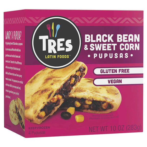 slide 1 of 1, Tres Latin Foods Black Bean & Sweet Corn Pupusas, 10 oz