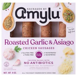 Amylu Foods Roasted Garlic & Asiago Chicken Sausages 9 oz