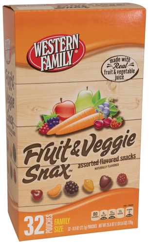 slide 1 of 1, Western Family Fruit/Veggie Snax Assorted Flav, 25.6 oz