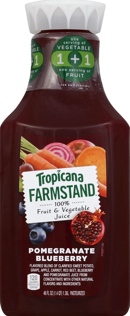 slide 4 of 4, Tropicana Farmstand Pomegranate Blueberry 100% Fruit & Vegetable Juice, 46 fl oz