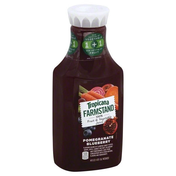 slide 1 of 4, Tropicana Farmstand Pomegranate Blueberry 100% Fruit & Vegetable Juice, 46 fl oz