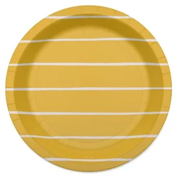 American Greetings 10-Count 7" Paper Plates, Stripes on Yellow