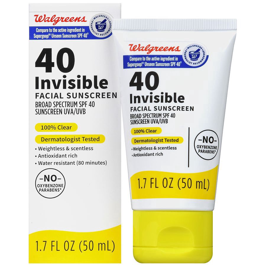 slide 1 of 5, Walgreens 40 Invisible Facial Sunscreen, 1.7 fl oz