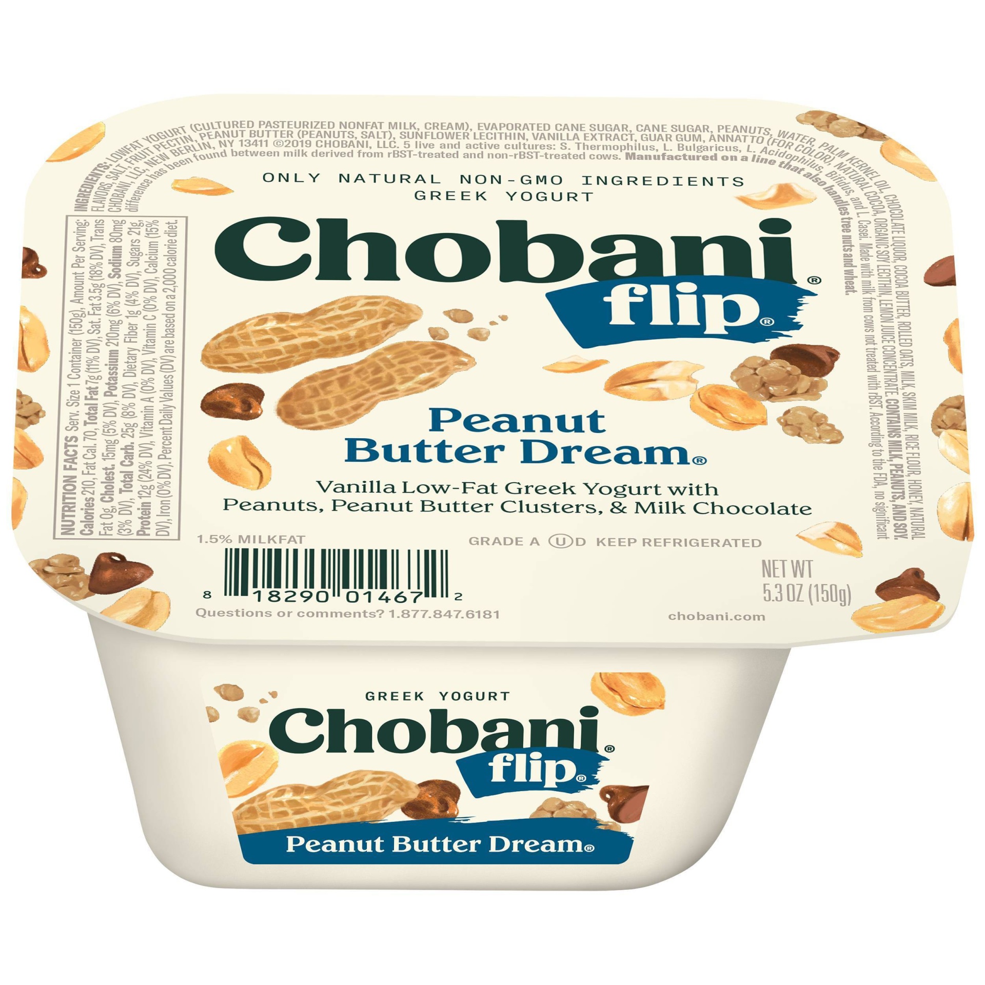 slide 1 of 8, Chobani Flip Peanut Butter Dream Low-Fat Greek Yogurt, 5.3 oz