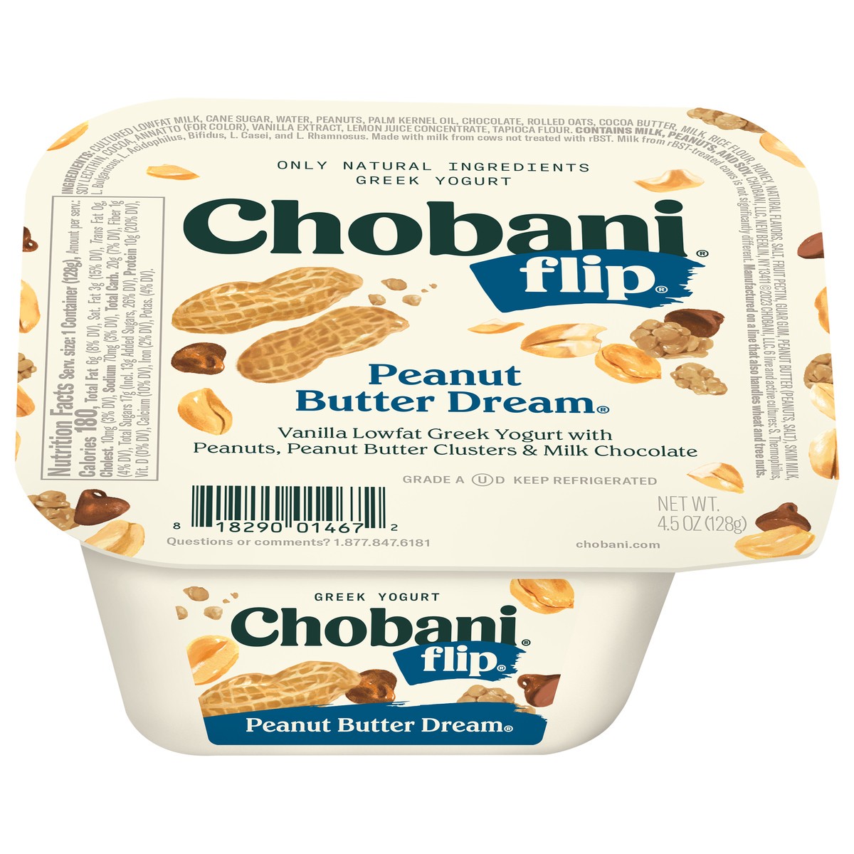 slide 1 of 9, Chobani Flip Low-Fat Chocolate Peanut Butter Dream Greek Yogurt 4.5oz, 4.5 oz
