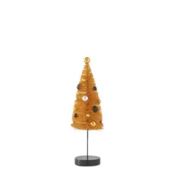Small Orange Bottle Brush Trees On Spindle With Black, Silver & Gold Ornaments